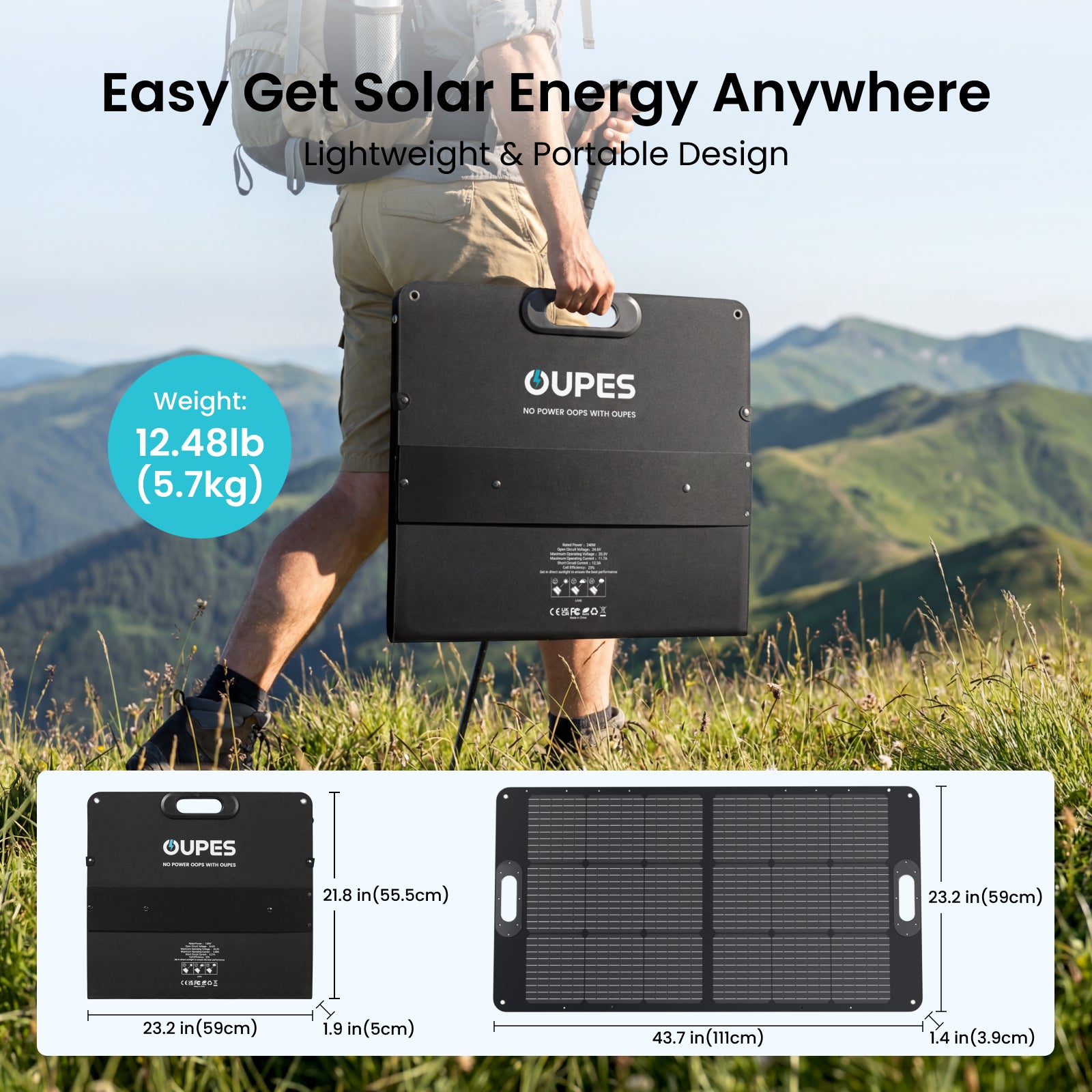 OUPES 100W Portable Solar Panel